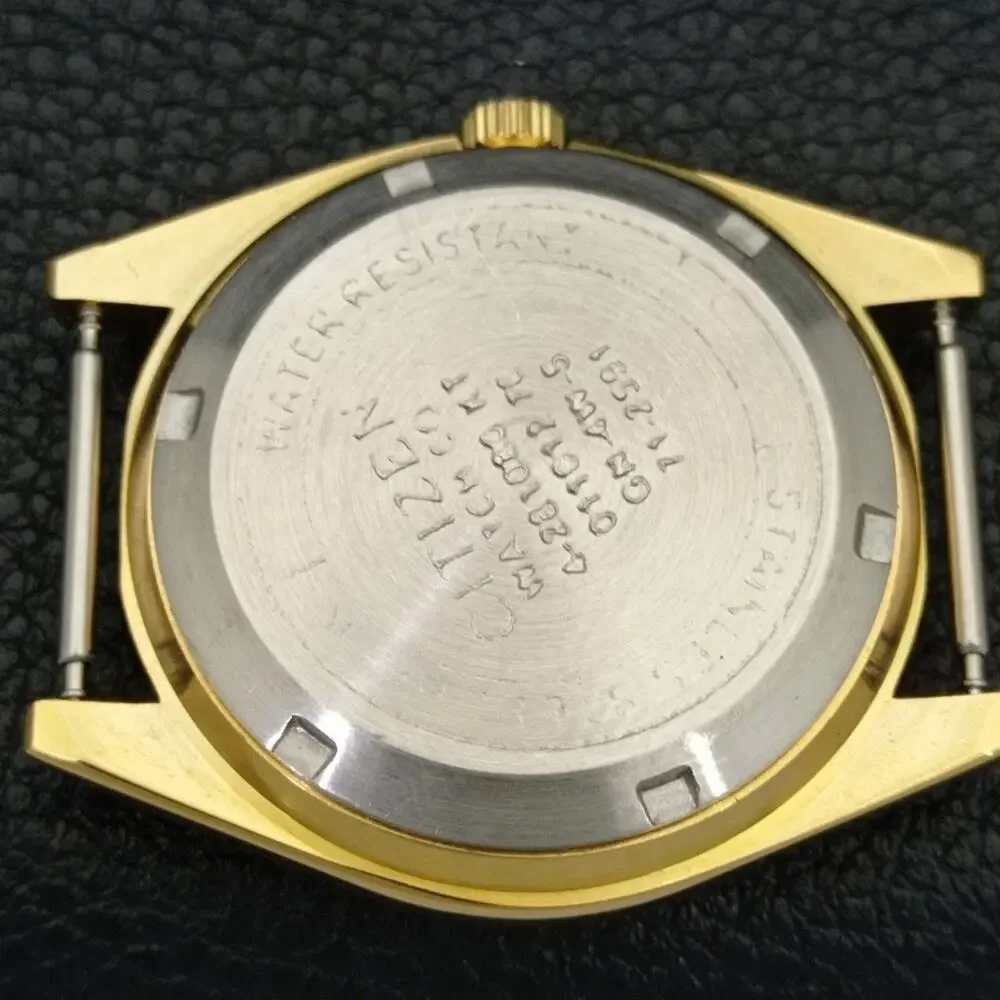 Vintage 1984 Citizen Automatic Mens Gold Watch W/daydate & Red accents